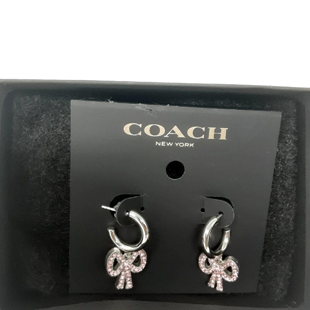 Coach Pave Bow Huggie Earrings - Picture 4 of 5
